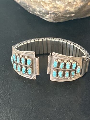 Authentic Navajo Men's Blue Turquoise Wristwatch | Sterling Silver Tips | Native American Jewelry | 14758 - Masha USA