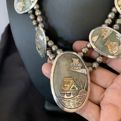 Navajo Gold Filled Sterling Silver Concho Pottery Pendant Necklace Earrings Set | Native American Handmade | 12367