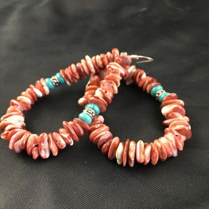 Southwestern Turquoise Spiny Oyster Earrings | Sterling Silver | 2.25" | 1967