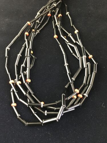Navajo Black Onyx Coral Turquoise Bead Necklace | 5 Strand Sterling Silver | 19" | 10038