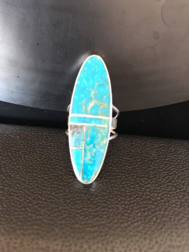 Navajo Turquoise Inlay Ring | Sterling Silver | Sz 6 | Authentic Native American Handmade | 359 - Masha USA