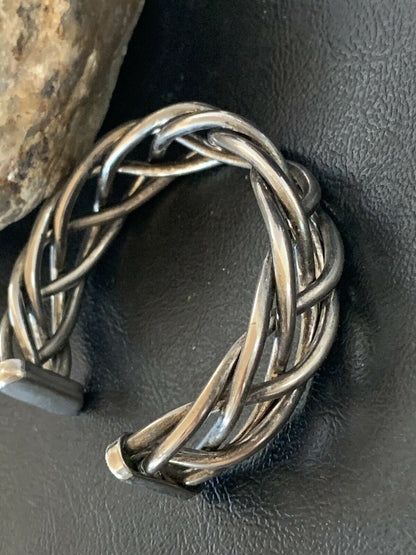 Old Pawn Navajo Wire Braid Bracelet | Sterling Silver | Authentic Native American Handmade | 10415