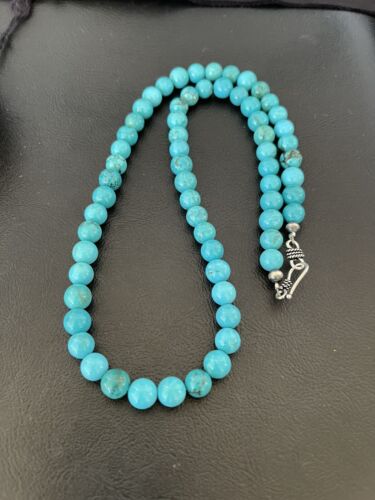 Navajo Blue Turquoise Necklace | Sterling Silver | 8mm | 18" | Authentic Native American Handmade | 10680