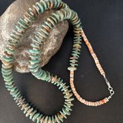 Santo Domingo Green Turquoise Spiny Oyster Necklace | Sterling Silver | 28" | 14730