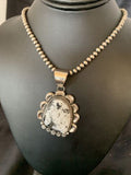 Navajo White Buffalo Turquoise Pendant | Sterling Silver | Authentic Native American Handmade | 11686