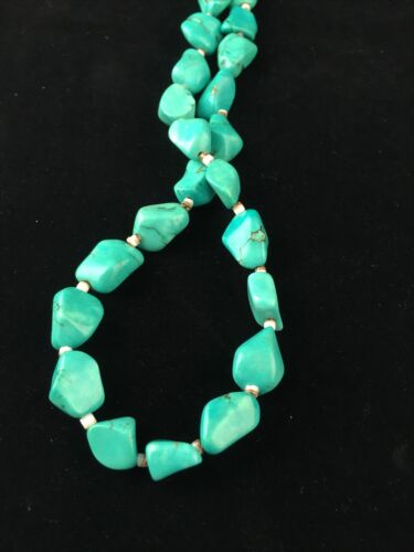 Navajo Blue Nugget Turquoise Heishi Necklace | Sterling Silver | 22" | Authentic Native American Handmade | 10064