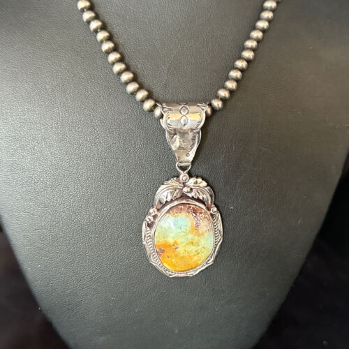 Navajo Blue Golden Hills Pendant Necklace | Sterling Silver | Authentic Native American Handmade | 14600
