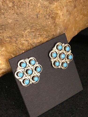 Native American Zuni Turquoise Earrings | Sterling Silver | Old Pawn | 8778