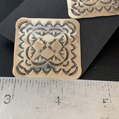Navajo Sterling Silver Stamped Earrings | Authentic Native American Handmade | 1666