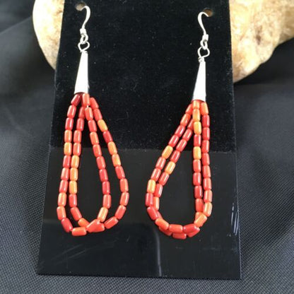 Handmade Liquid Silver Heishi Dangle Earrings | Apple Sponge Coral Tube | Sterling Silver | 2" | 1095 - Masha USA
