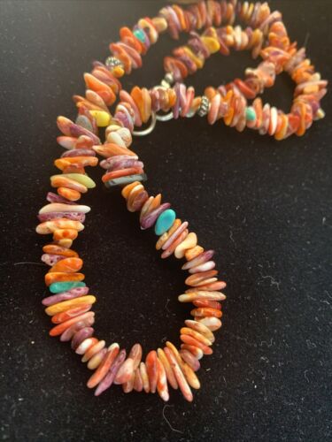 Navajo Red Spiny Oyster Turquoise Necklace | Sterling Silver | Authentic Native American Handmade | 18" | 1812