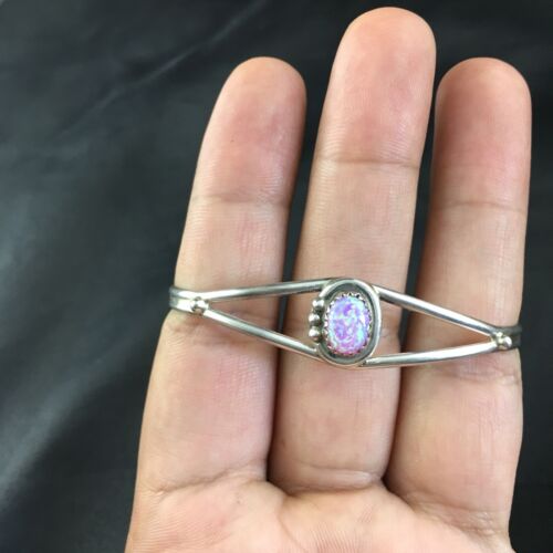 Navajo Pink Opal Bracelet | Sterling Silver Cuff | Authentic Native American Handmade | 10185