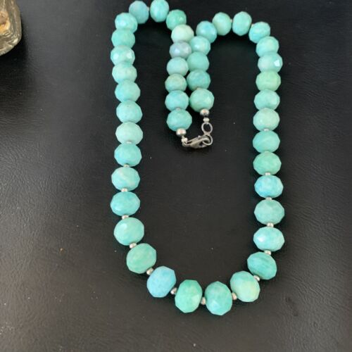 Navajo Chunky Amazonite Bead Necklace | Sterling Silver Pearls | 20" | Authentic Native American Handmade | 13410