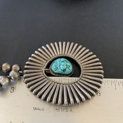 Navajo Old Pawn Blue Kingman Turquoise Pendant | Sterling Silver | 22" Necklace | 10399