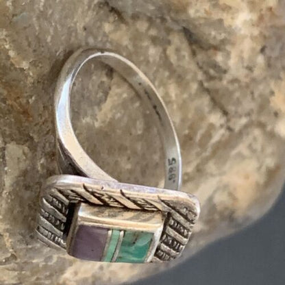 Navajo Green Turquoise Sugilite Inlay Ring | Sz 7 | Sterling Silver | Authentic Native American Handmade | 11287