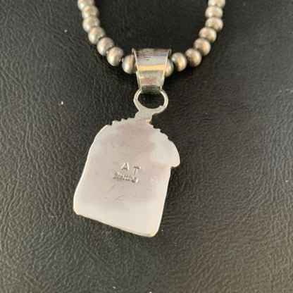 Navajo Orange Spiny Oyster Pendant | Sterling Silver Square Necklace | Authentic Native American Handmade | 13641