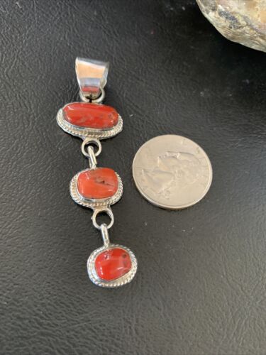 Navajo Red Coral Multi-Stone Necklace Pendant | Authentic Native American Sterling Silver | Multi-Stone | 13245 - Masha USA