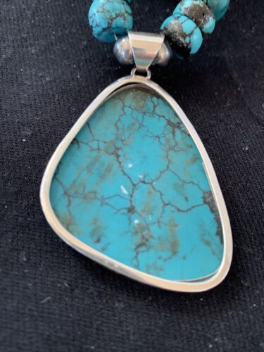 Navajo Pearls Spiderweb Spiny Oyster Turquoise Necklace Pendant | Sterling Silver | Southwestern Native American | 00833