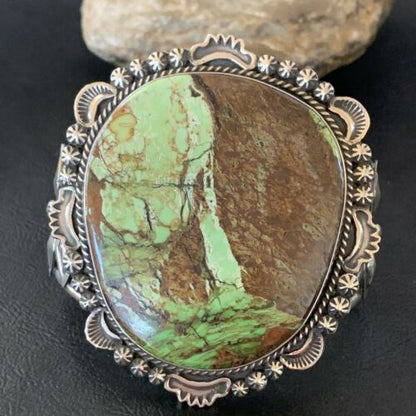Navajo Men's Bracelet | Sterling Silver Green Gaspeite | Authentic Native American Handmade | 2047
