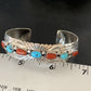 Navajo Blue Kingman Turquoise Coral Cuff Bracelet | 7 Strand | Sterling Silver | 12315