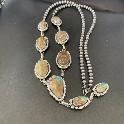 Navajo Men's Lariat Necklace | Boulder Turquoise | Sterling Silver | Native American Handmade | 2222
