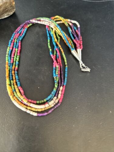 Multi-Color Shell Heishi Necklace | Sterling Silver | 22" | Authentic Native American Handmade | 14816