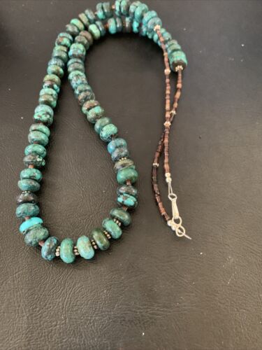 Navajo Pearl Spiderweb Blue Turquoise Shell Necklace | Sterling Silver | 26" | Authentic Native American Handmade | 12539