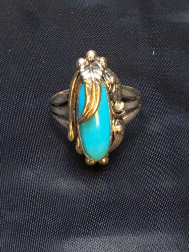 Navajo Blue Turquoise Ring | Sterling Silver | Sz 11.5 | Authentic Native American Handmade | 8919