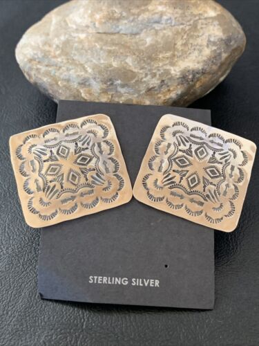 Navajo Sterling Silver Stamped Earrings | Authentic Native American Handmade | 1668
