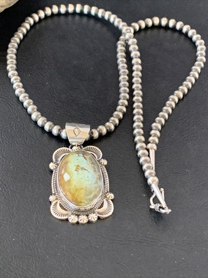 Men's Navajo Pearl Necklace with Blue Golden Hills Turquoise Pendant | Sterling Silver | 10319