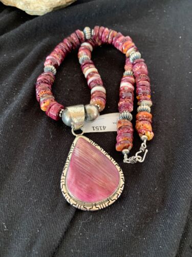 Navajo Pearls Purple Spiny Oyster Pendant Necklace | Sterling Silver | Native American Handmade | 4151