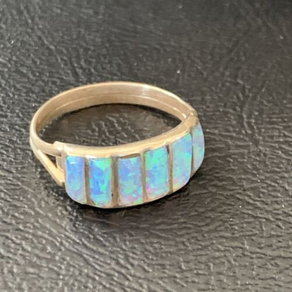 Navajo Blue Opal Inlay Band Ring | Sz 8.5 | Authentic Native American Handmade | 12417 - Masha USA