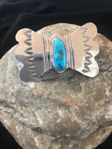 Kingman Turquoise Pin | Navajo Sterling Silver | Authentic Native American | 8666