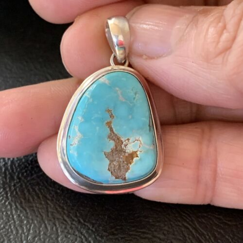 Navajo Blue Bisbee Turquoise Pendant | Sterling Silver | 1" | Authentic Native American Handmade | 1626