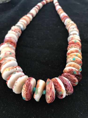 Purple Spiny Oyster & Turquoise Navajo Graduated Necklace | Sterling Silver | Authentic Native American | 24" | 3603