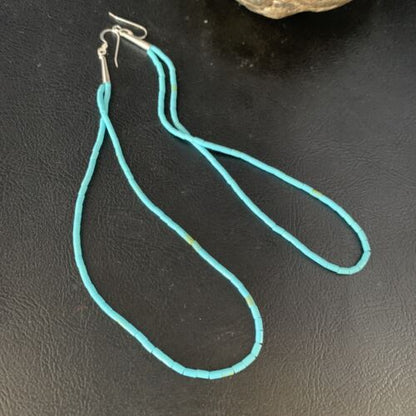 Navajo Silver Heishi Beads Turquoise Earrings | Sterling Silver | 5" | 13504