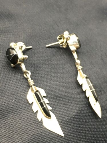 Navajo Black Onyx Earrings | Sterling Silver | Authentic Native American Handmade | 1" | 4438