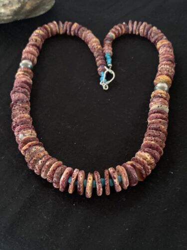 Navajo Purple Spiny Oyster & Turquoise Graduated Necklace | Sterling Silver | Authentic Native American | 24" | 119" - Masha USA