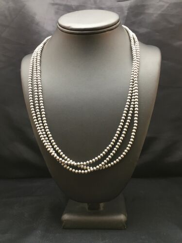 Native American Sterling Silver Navajo Pearls Necklace | 4mm | 21" | 3 Strand | 8973