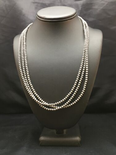 Native American Sterling Silver Navajo Pearls Necklace 21” 3 Str 4mm 8973