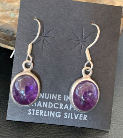 Navajo Purple Amethyst Dangle Drop Earrings | Sterling Silver | Authentic Native American Handmade | 12685