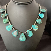 Southwestern Navajo Pearls Necklace | Sterling Silver | Blue Turquoise Teardrop | 13150
