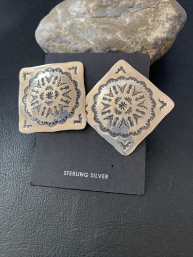 Navajo Sterling Silver Stamped Earrings | Authentic Native American Handmade | 1671