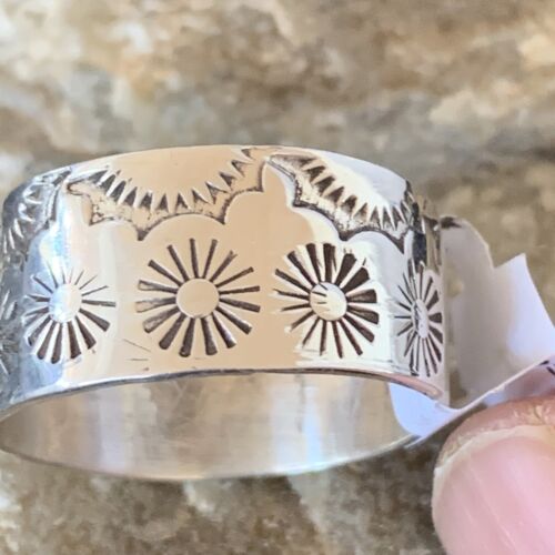 Native American Men's Wide Band Ring | Navajo Stamped Sterling Silver | Sz 11.5 | 10968 - Masha USA
