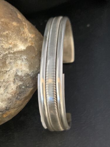 Old Pawn Southwestern Stamped Cuff Bracelet | Navajo Sterling Silver | Authentic Native American Handmade | 13831