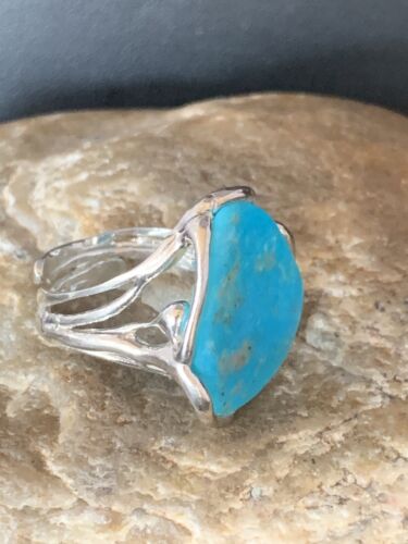 Navajo Blue Kingman Turquoise Ring | Sterling Silver Adjustable Wire | Sz 8 | 13536 - Masha USA