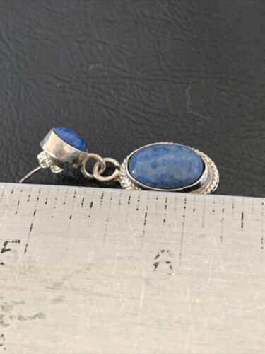Navajo Denim Lapis Dangle Earrings | Sterling Silver | 1.1" | Authentic Native American Handmade | 1700
