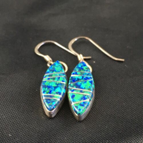 Navajo Blue Opal Inlay Turquoise Earrings | Sterling Silver | Authentic Native American Handmade | 2011