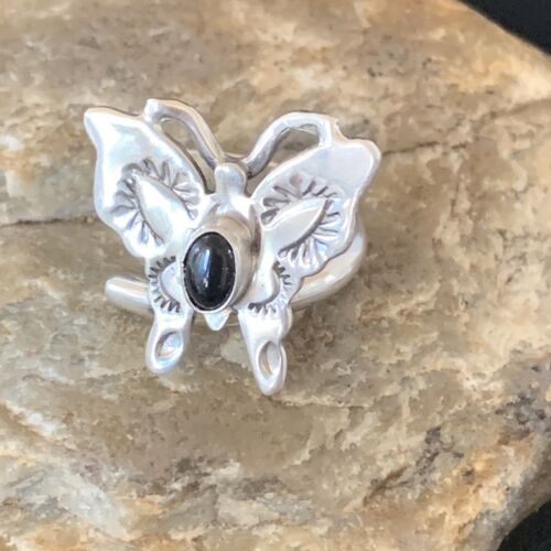 Southwestern Navajo Black Onyx Butterfly Ring | Sterling Silver | Adj Sz 8 | 10384