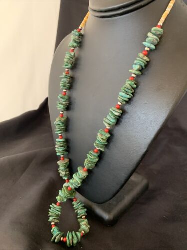 Navajo Green Turquoise Coral Shell Necklace | Sterling Silver | 28" | Authentic Native American Handmade | 11710